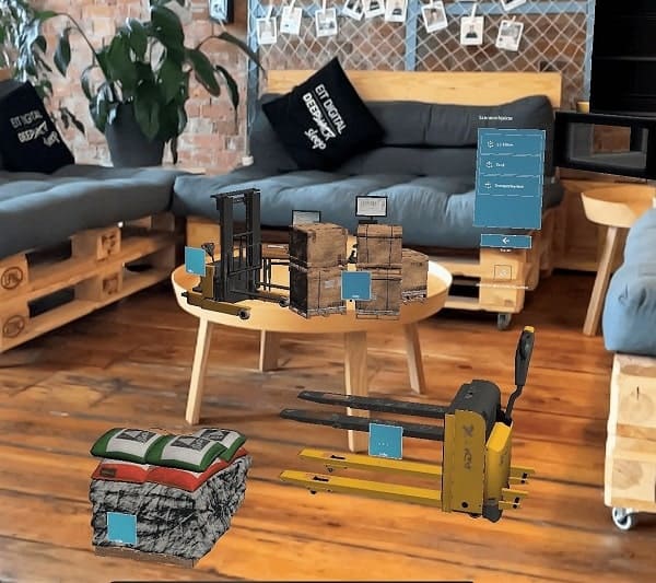 Réalité augmentée avec XR Scene : chariots élévateurs et autres objets 3D