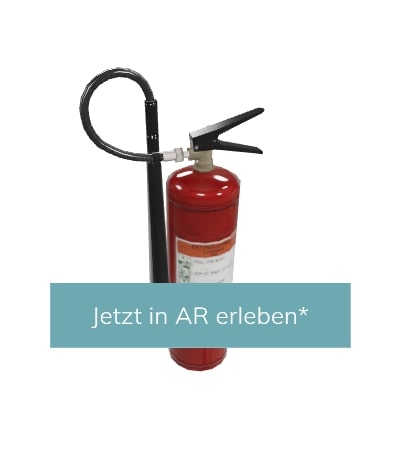 Digitaler Feuerlöscher mit Beschriftung "Jetzt in AR erleben"