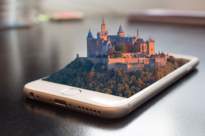 Visualisierung von 3D-Content: Burg auf Smartphone